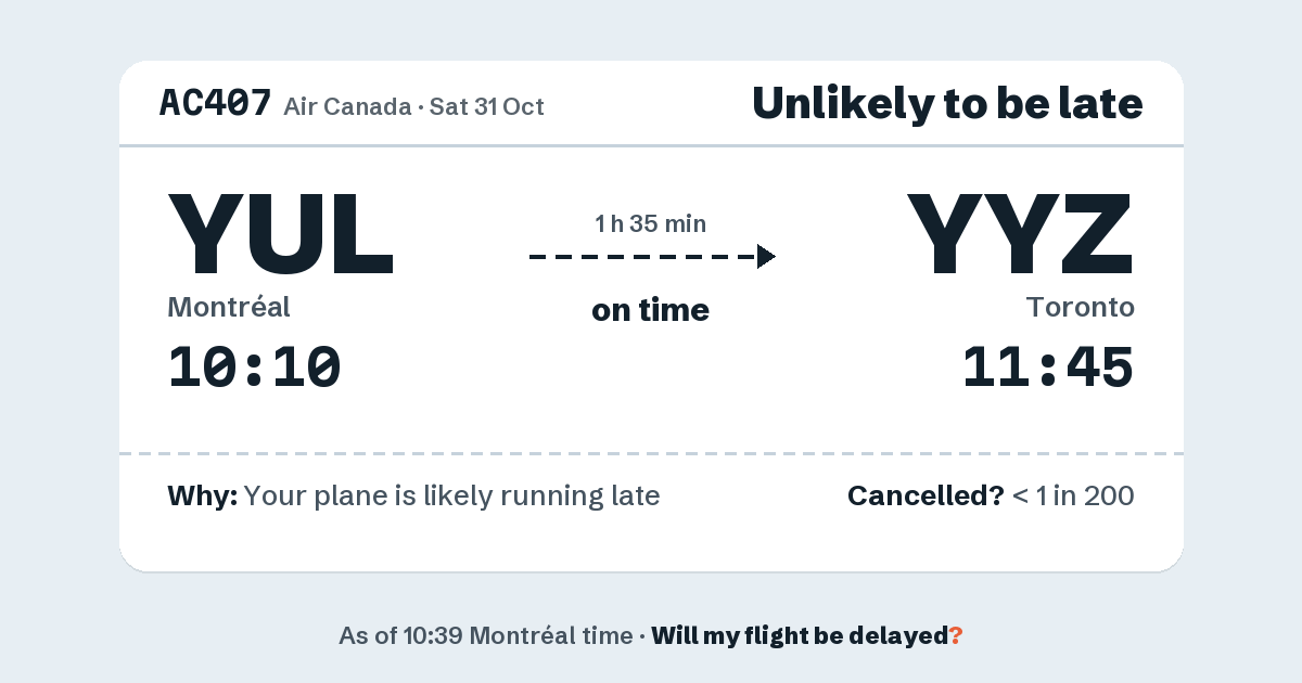 Link preview: AC407 lands about 11:45