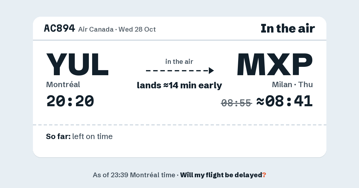 Link preview: AC894 lands about 08:41
