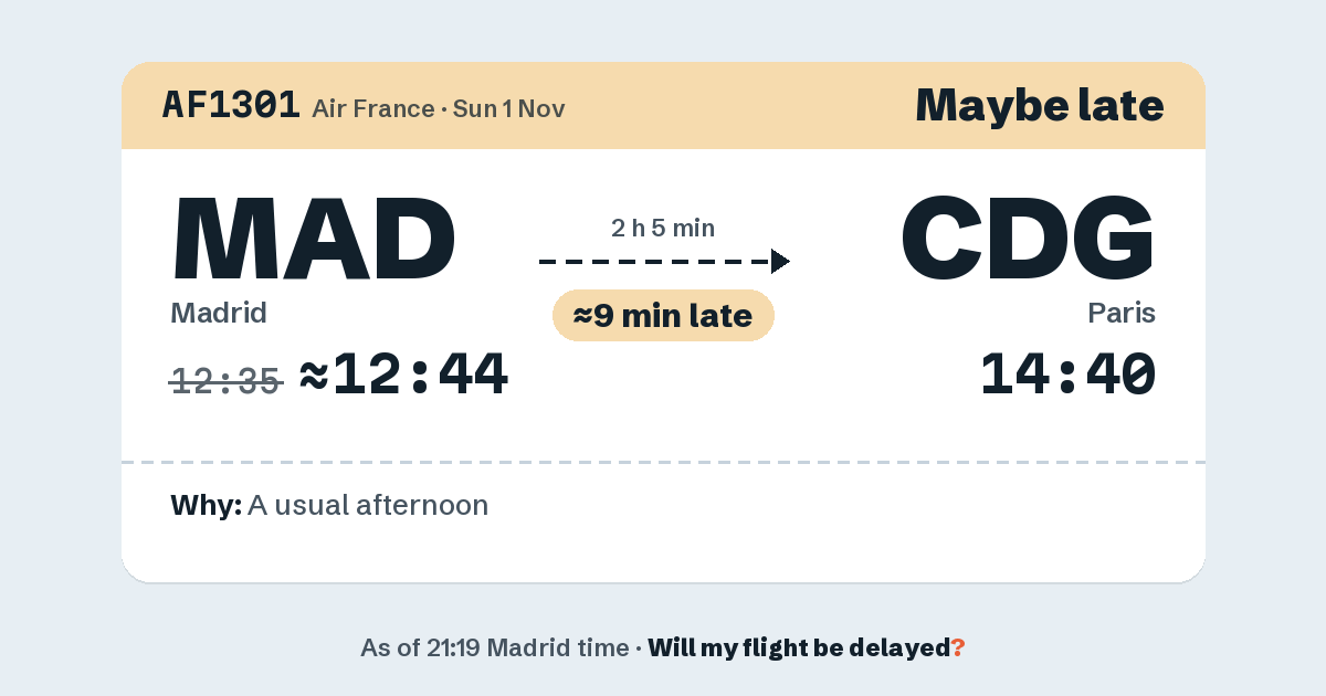Link preview: AF1301 lands about 14:41