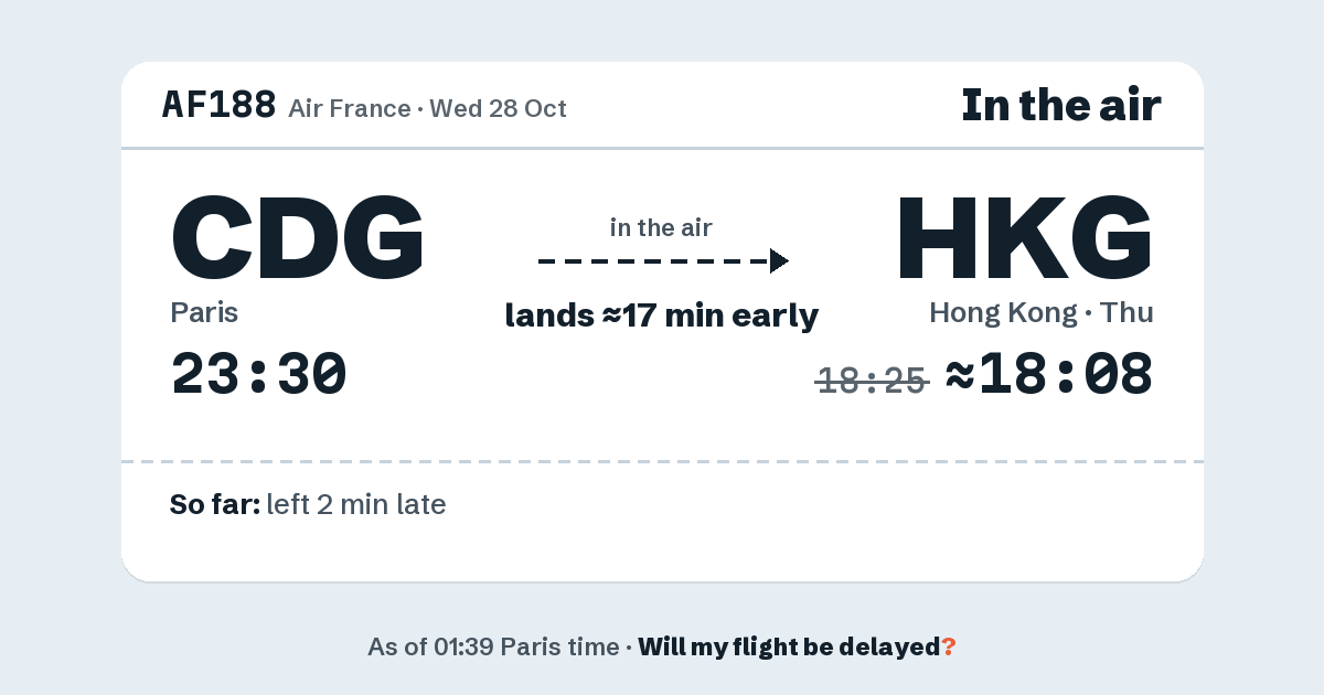 Link preview: AF188 lands about 18:08