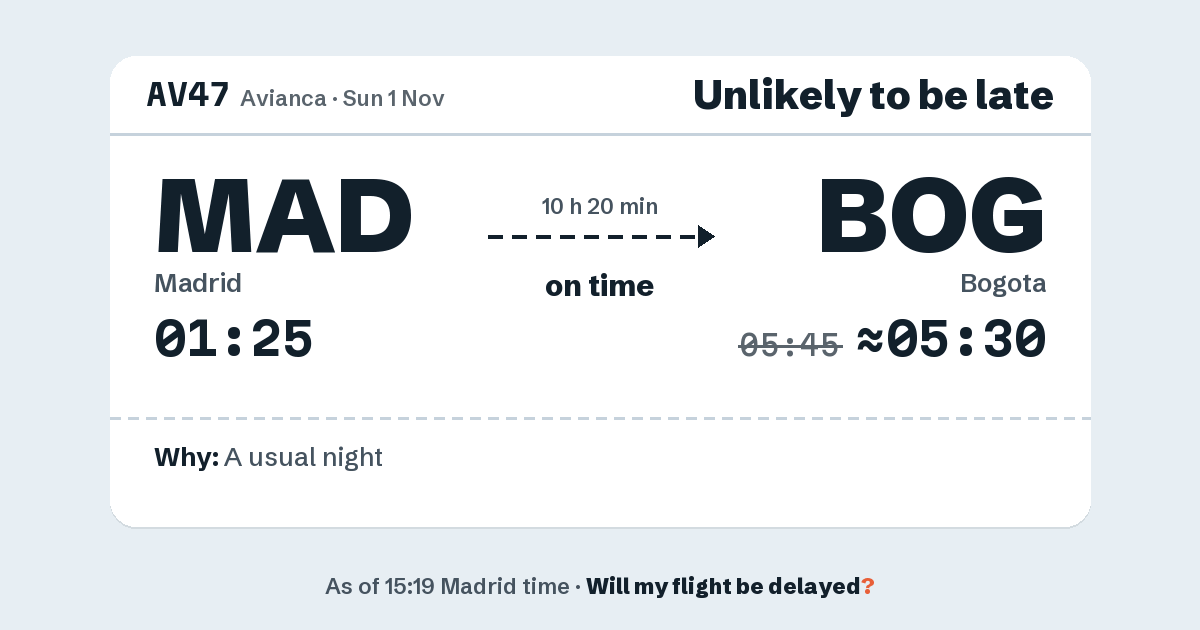 Link preview: AV47 lands about 05:30