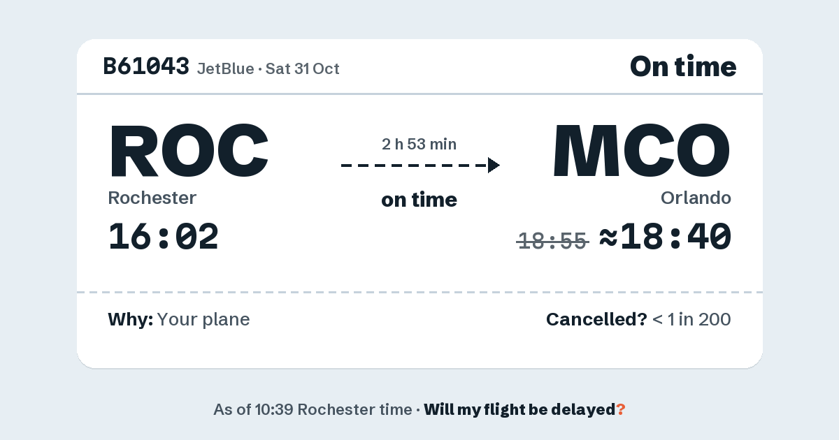 Link preview: B61043 lands about 18:40