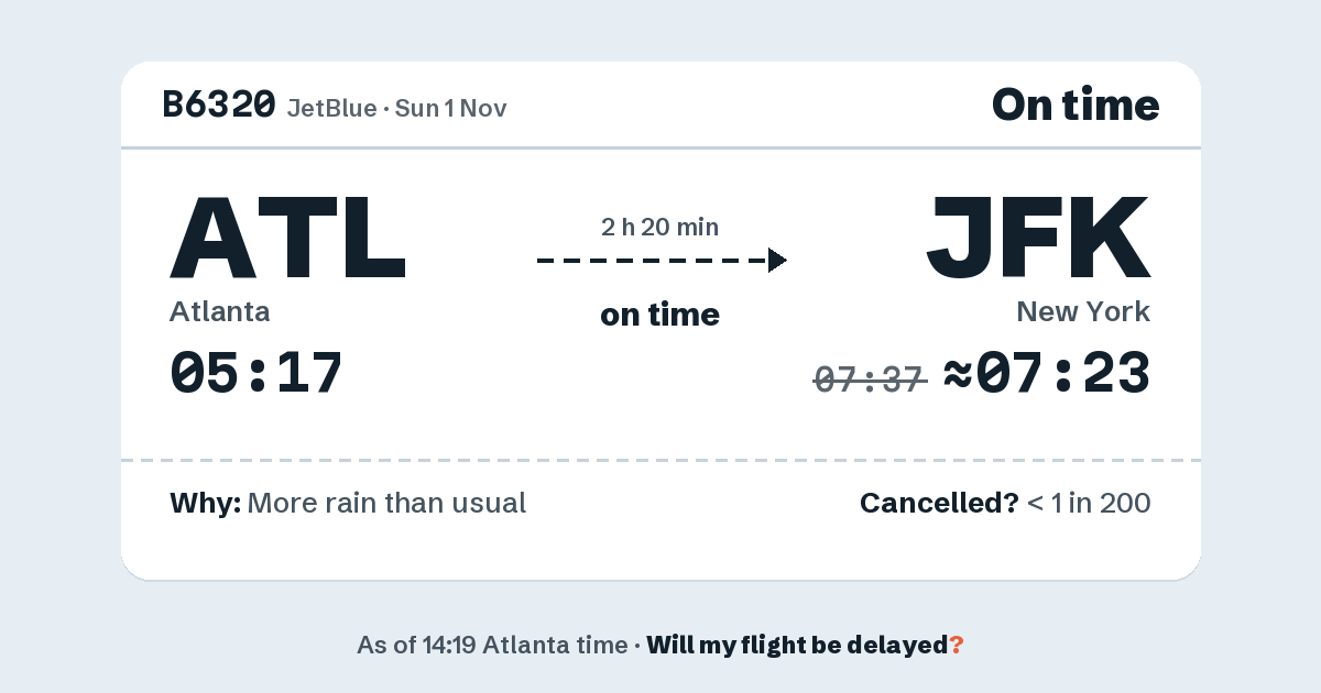 Link preview: B6320 lands about 07:23