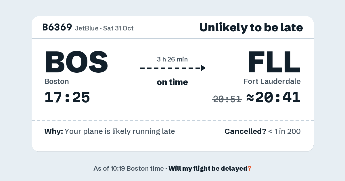 Link preview: B6369 lands about 20:41