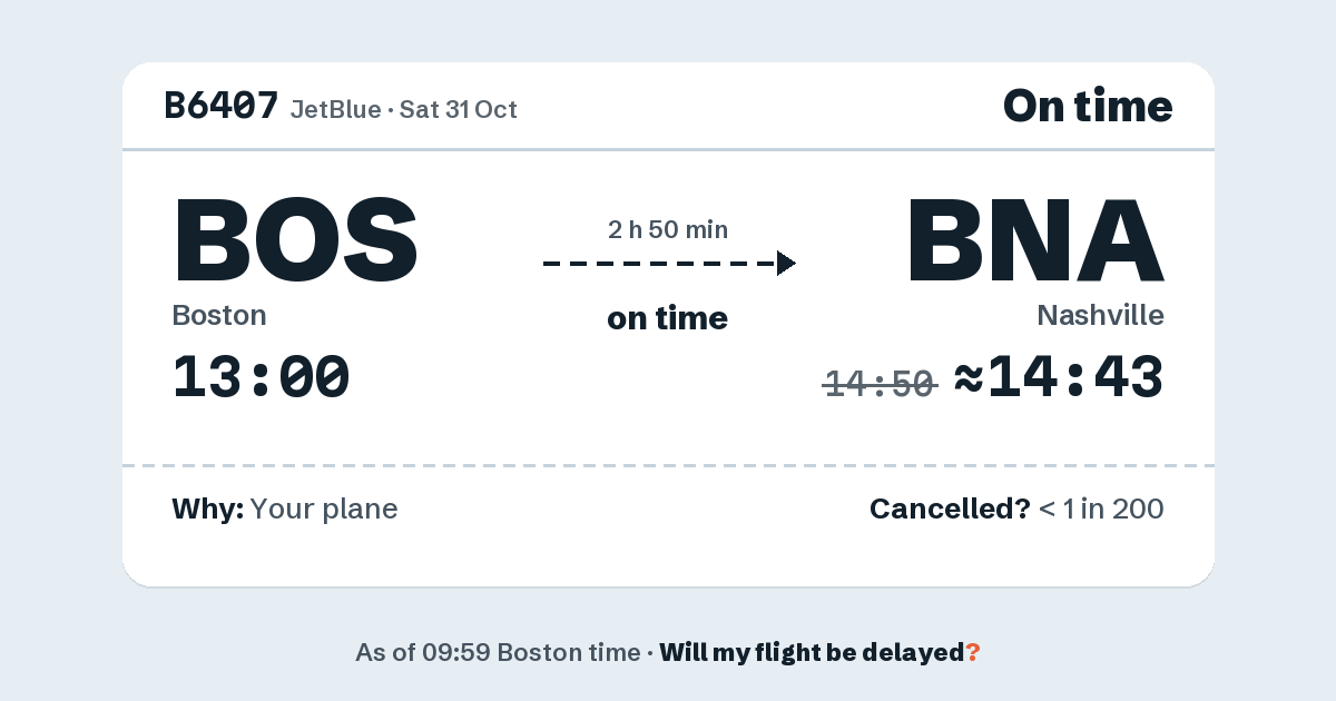 Link preview: B6407 lands about 14:43
