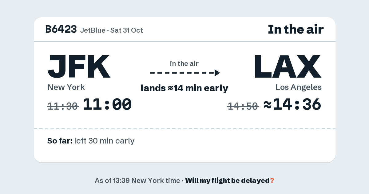 Link preview: B6423 lands about 14:36