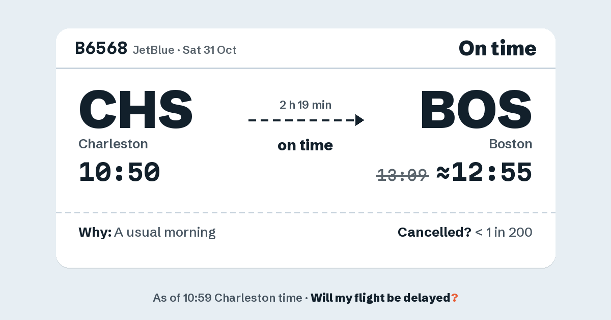 Link preview: B6568 lands about 12:55
