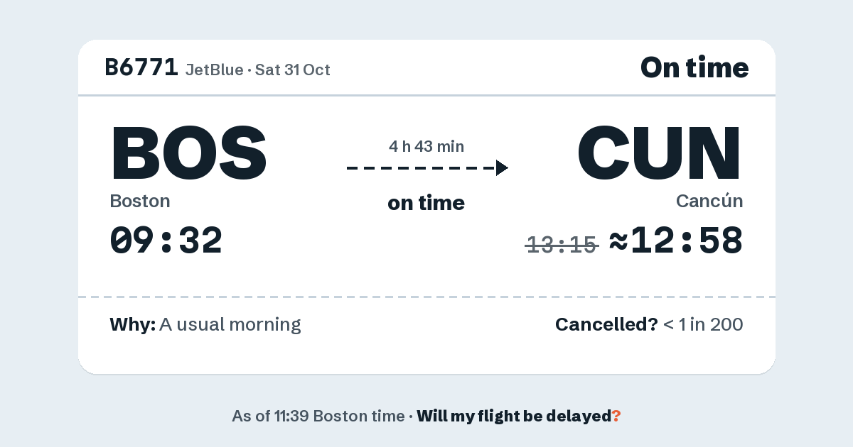 Link preview: B6771 lands about 12:58