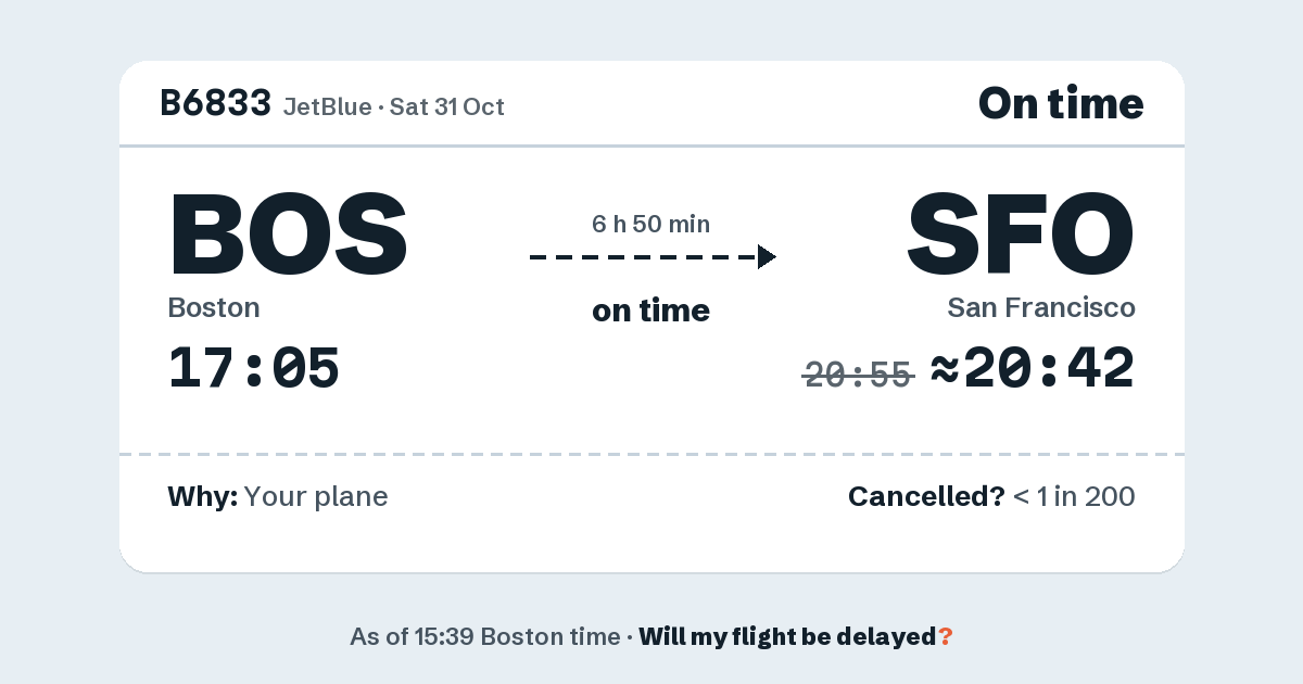 Link preview: B6833 lands about 20:42