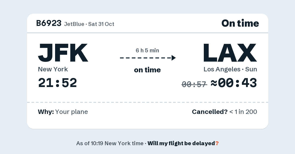 Link preview: B6923 lands about 00:43