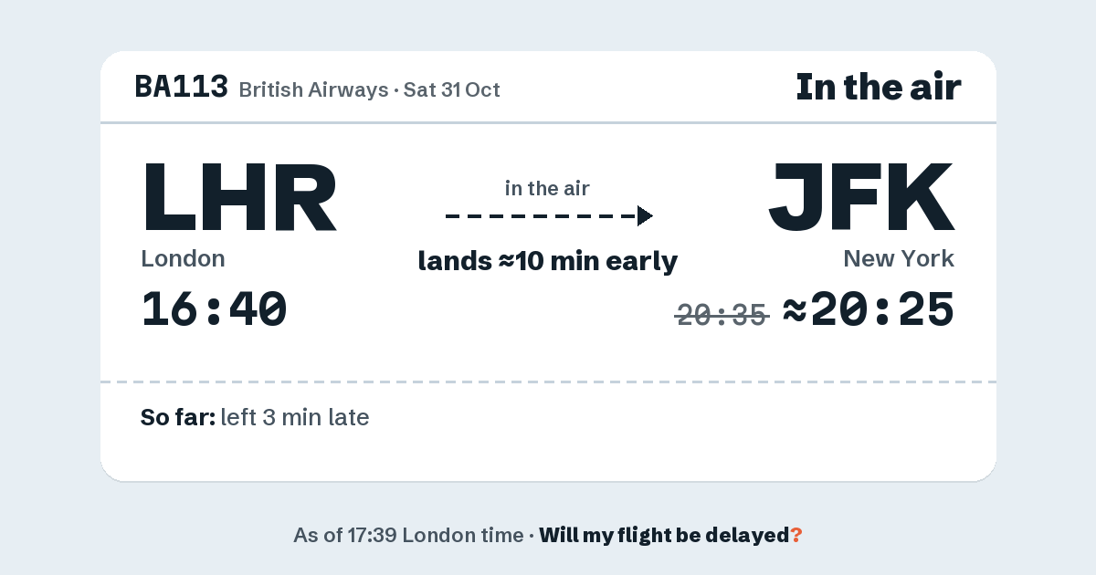 Link preview: BA113 lands about 20:25