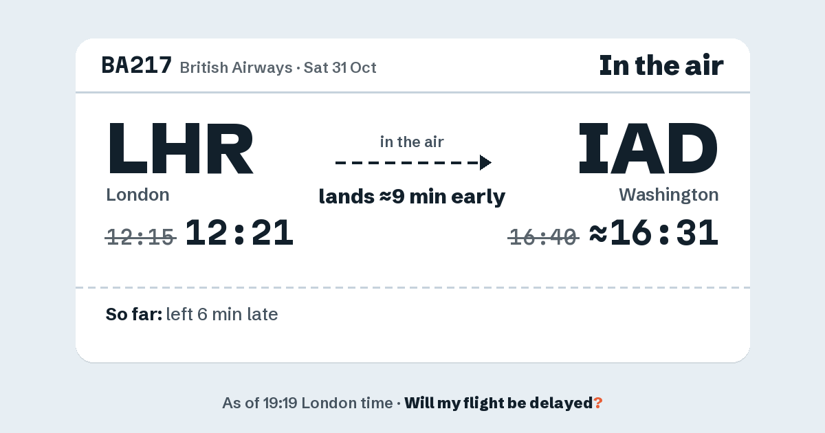 Link preview: BA217 lands about 16:31