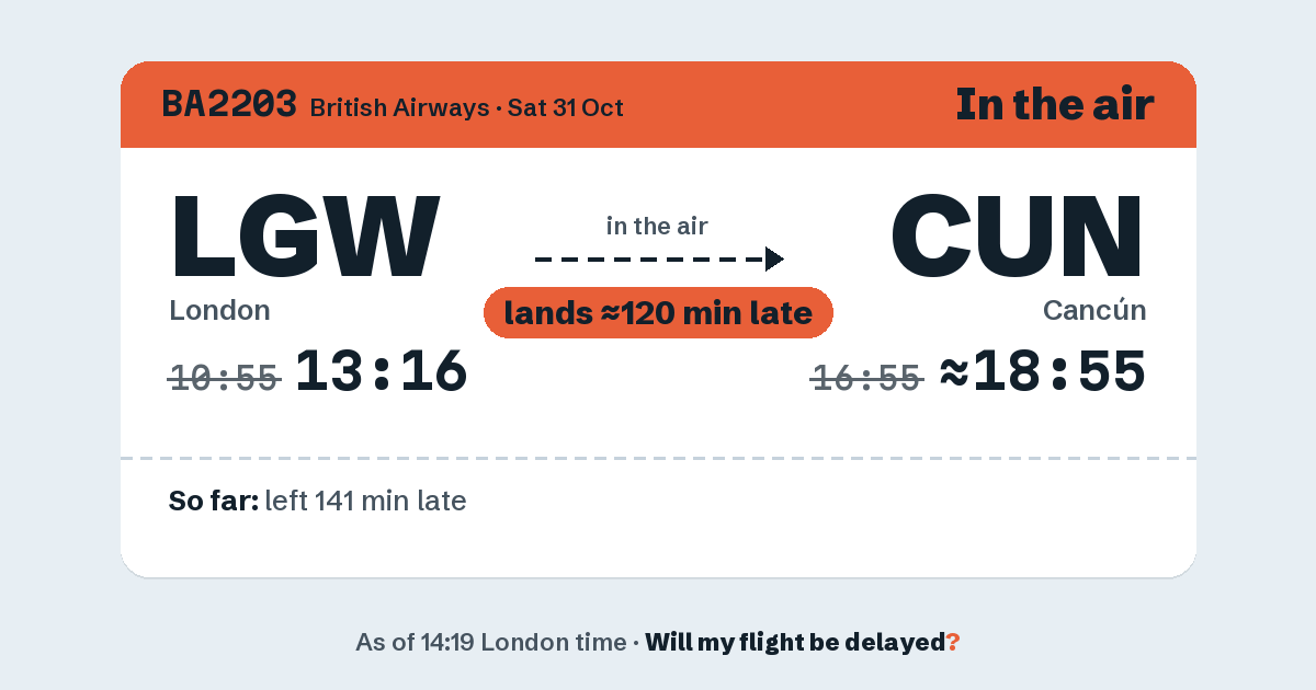 Link preview: BA2203 lands about 18:53