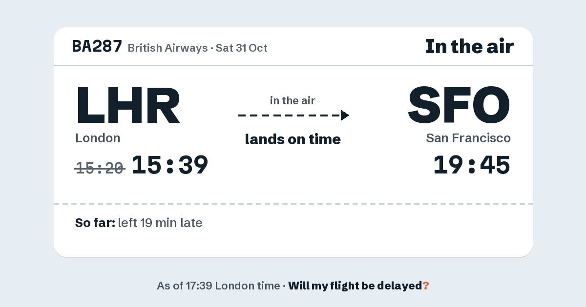 Link preview: BA287 lands about 19:43