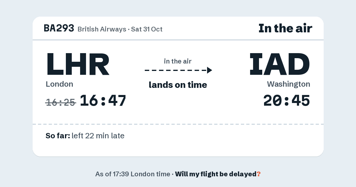 Link preview: BA293 lands about 20:49