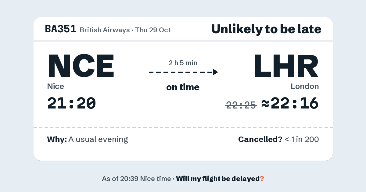 Link preview: BA351 lands about 22:16