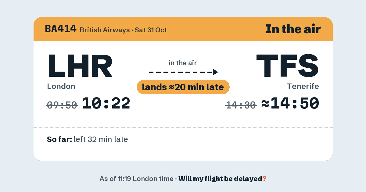 Link preview: BA414 lands about 14:48