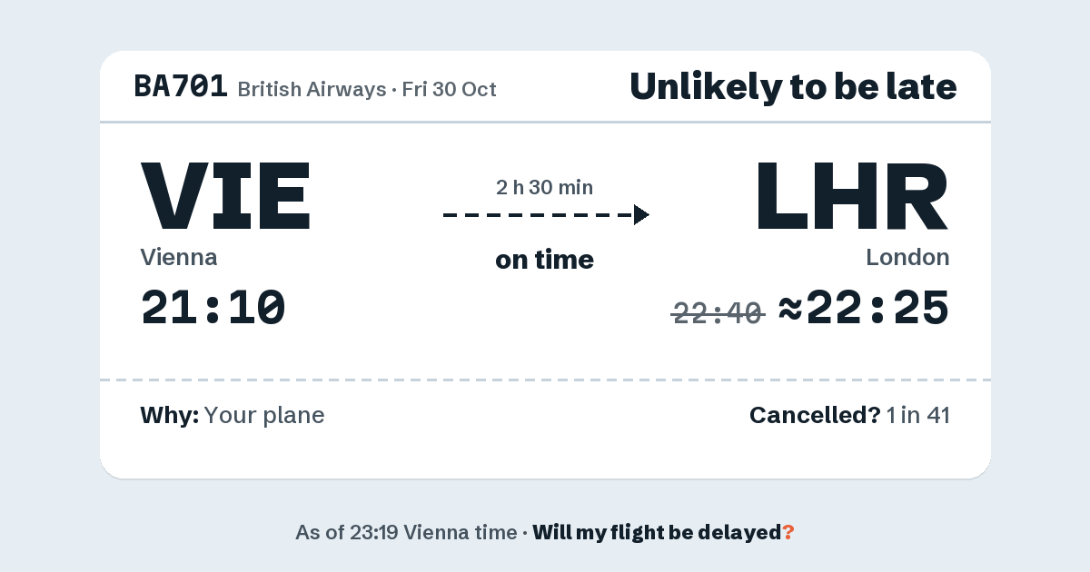 Link preview: BA701 lands about 22:25
