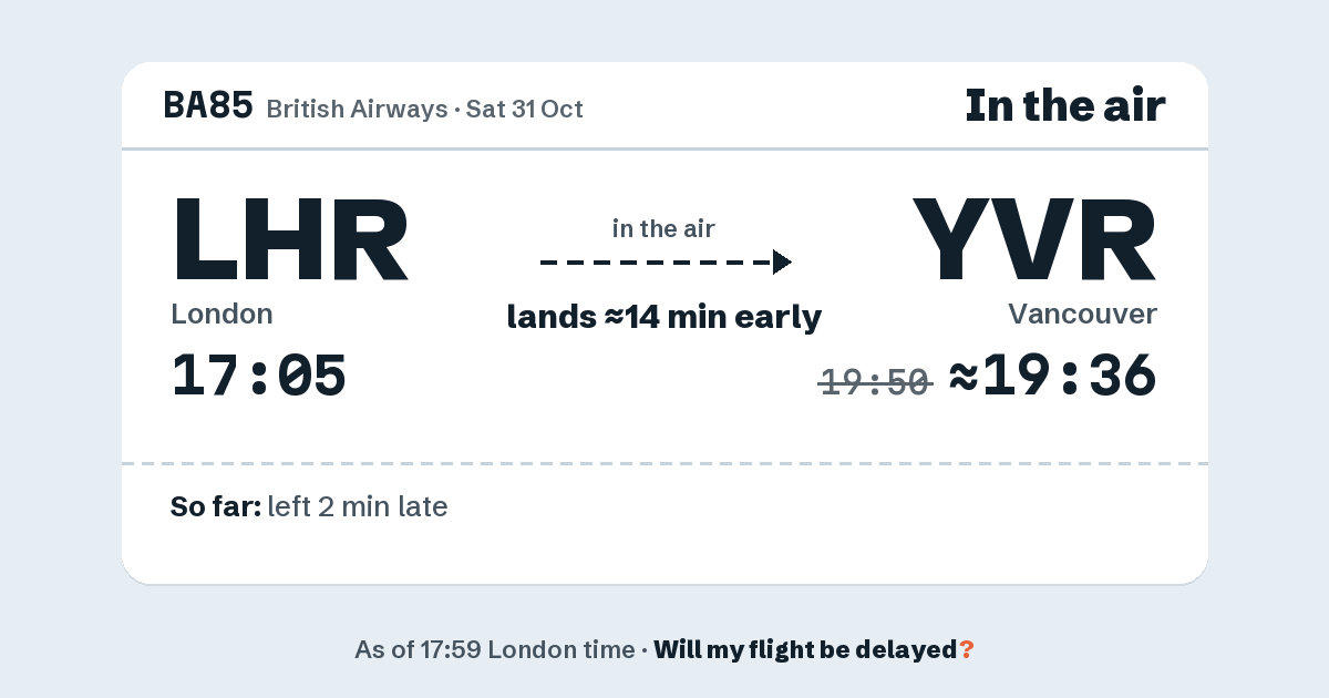 Link preview: BA85 lands about 19:36