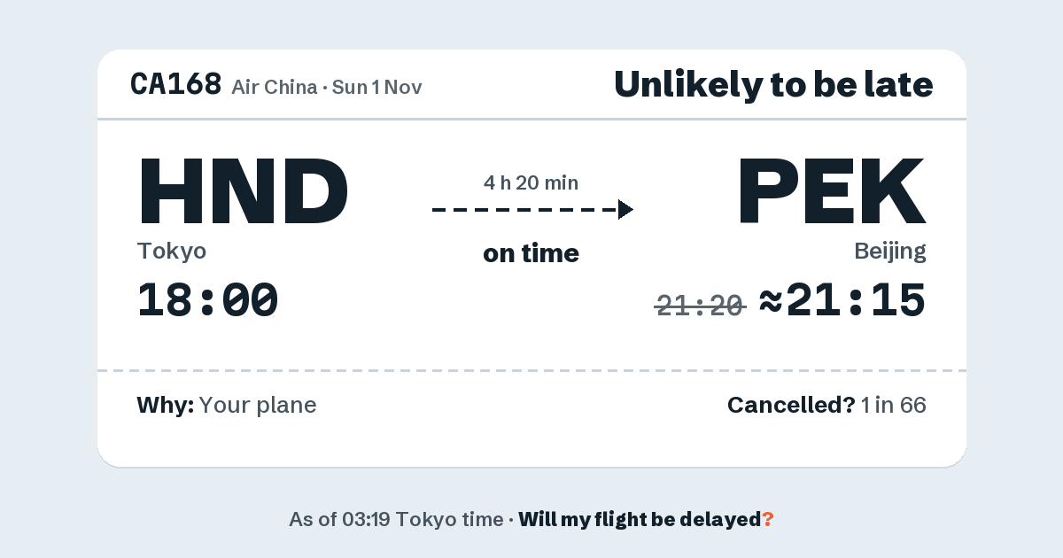 Link preview: CA168 lands about 21:15