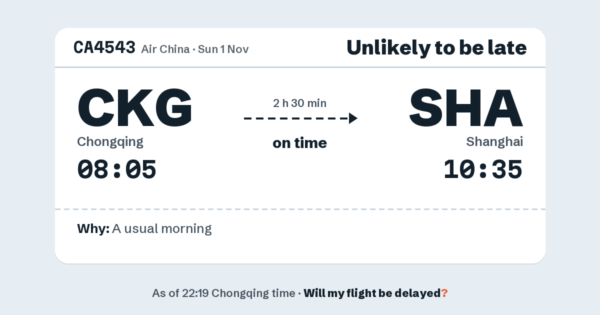 Link preview: CA4543 lands about 10:32