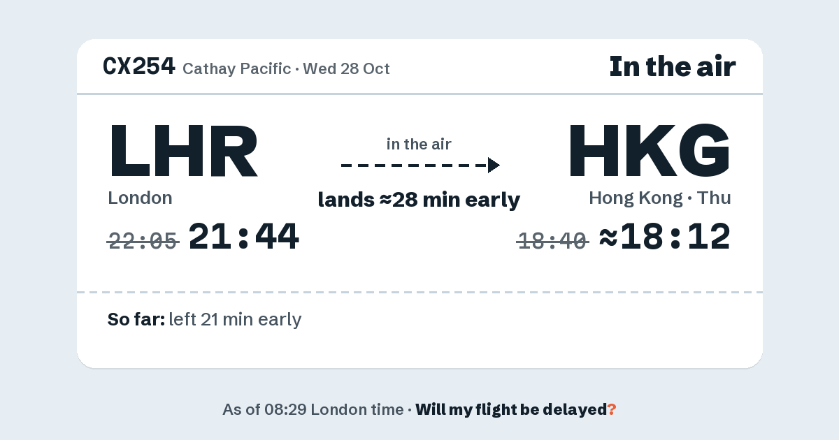 Link preview: CX254 lands about 18:12