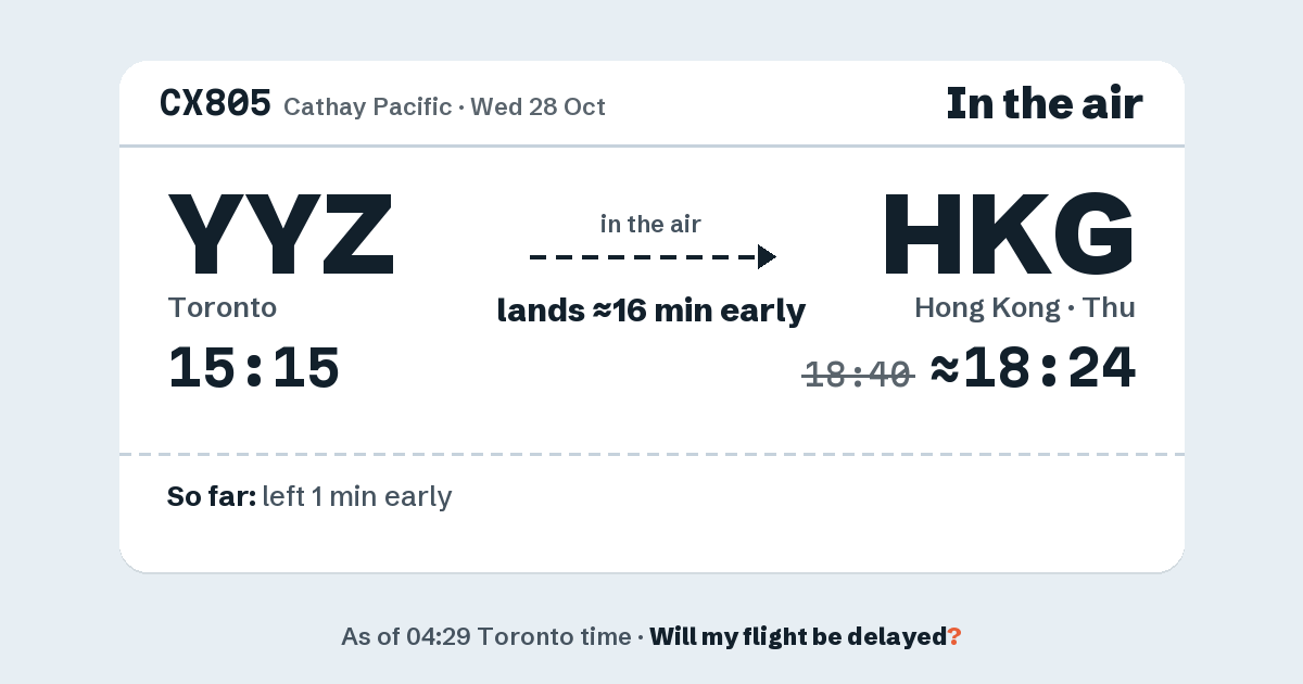 Link preview: CX805 lands about 18:24