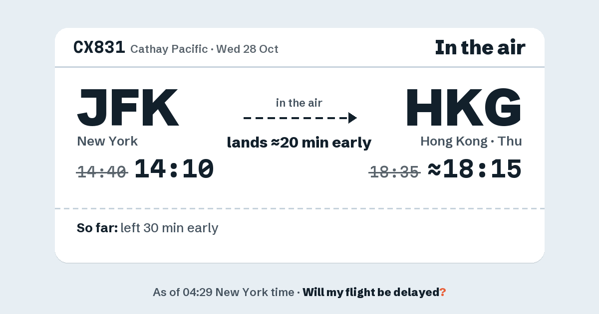 Link preview: CX831 lands about 18:15