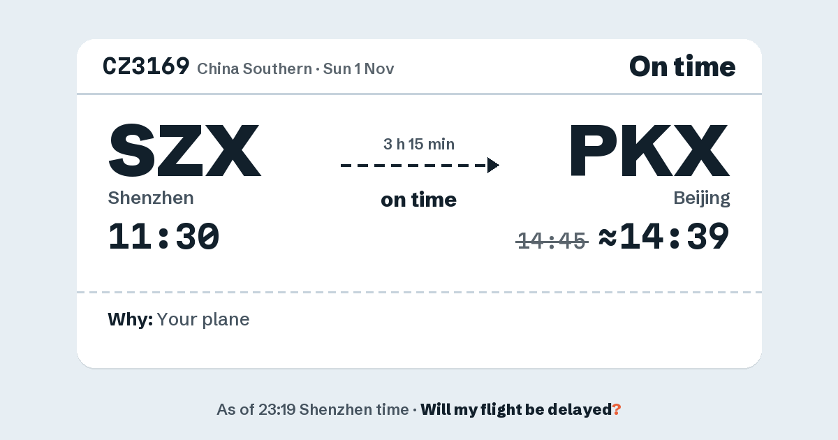 Link preview: CZ3169 lands about 14:39