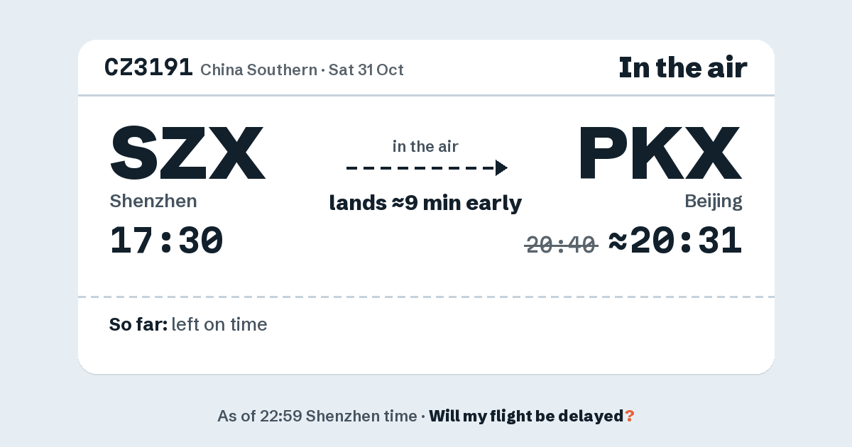 Link preview: CZ3191 lands about 20:31