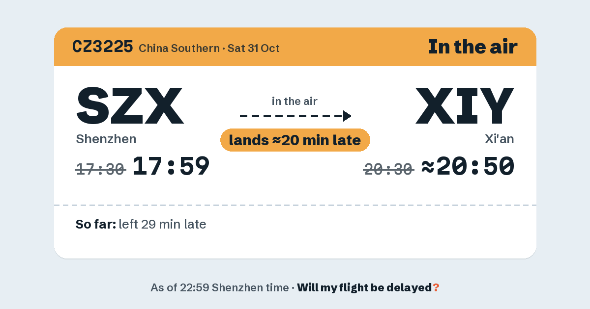 Link preview: CZ3225 lands about 20:50