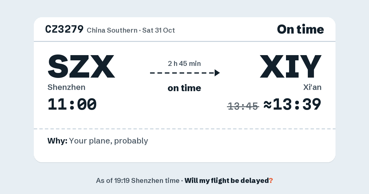 Link preview: CZ3279 lands about 13:39