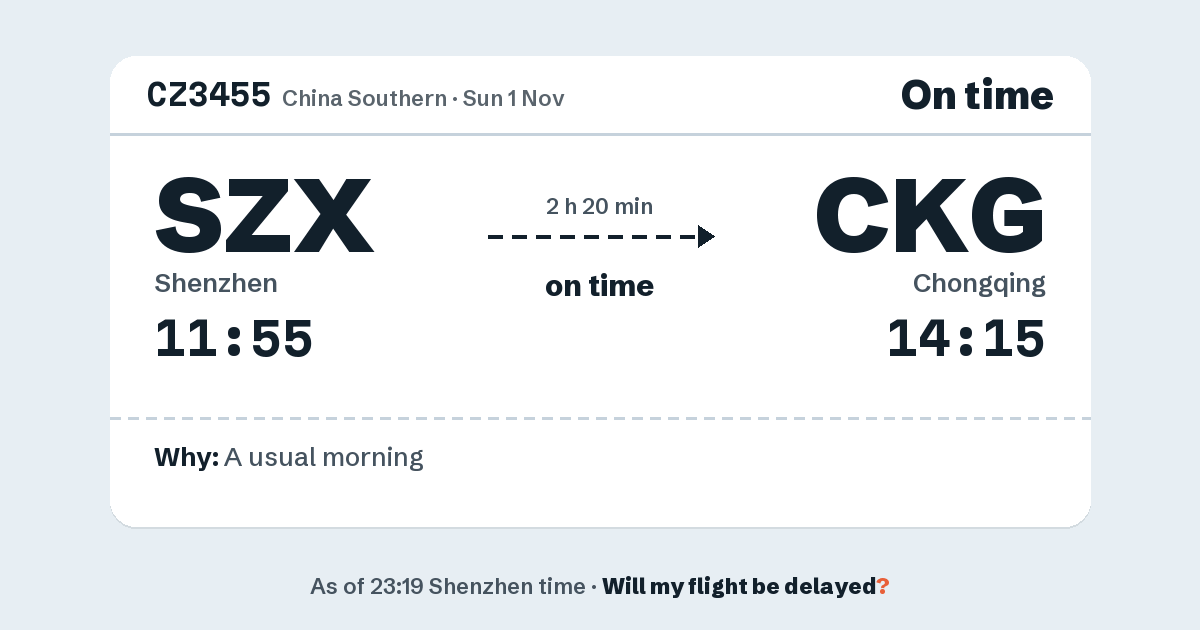 Link preview: CZ3455 lands about 14:14