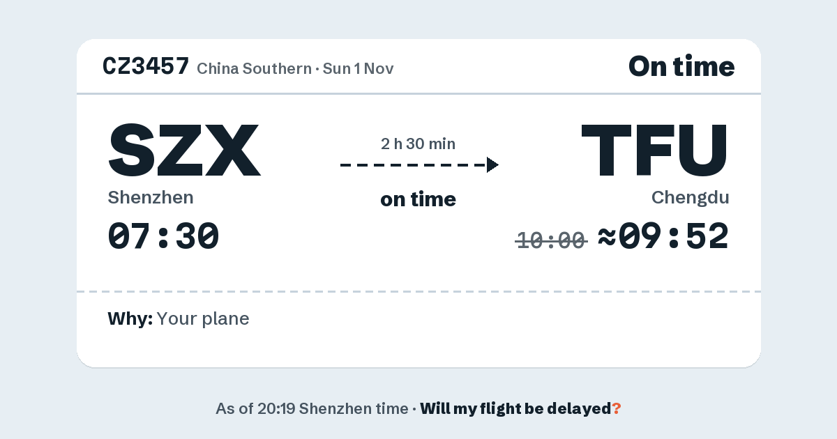 Link preview: CZ3457 lands about 09:52