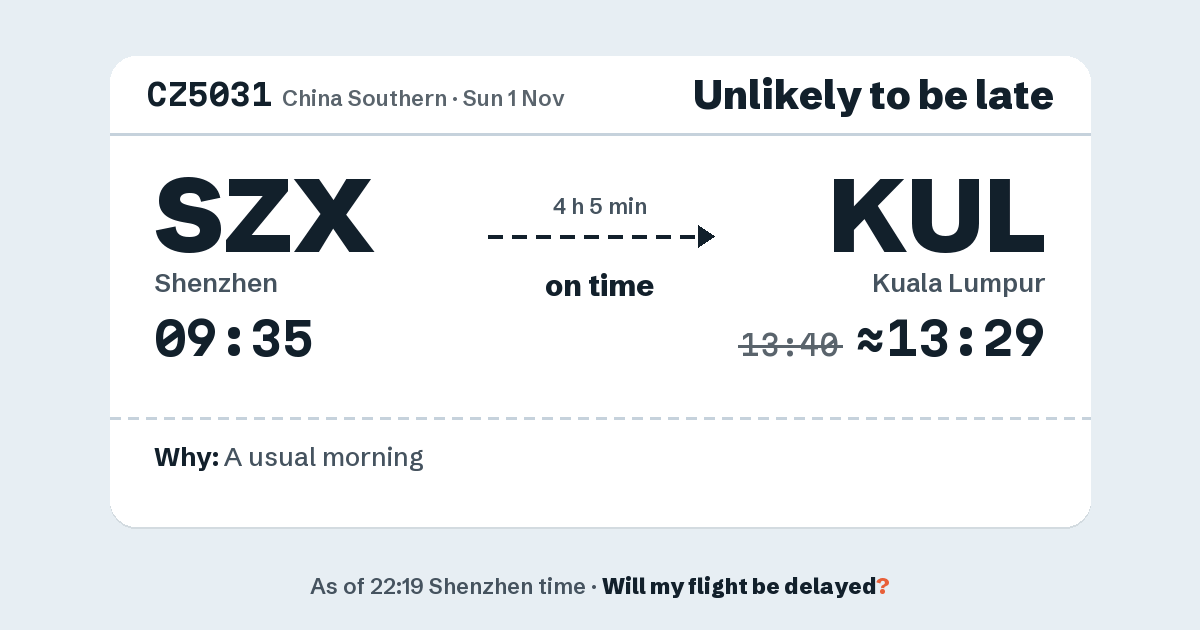Link preview: CZ5031 lands about 13:29