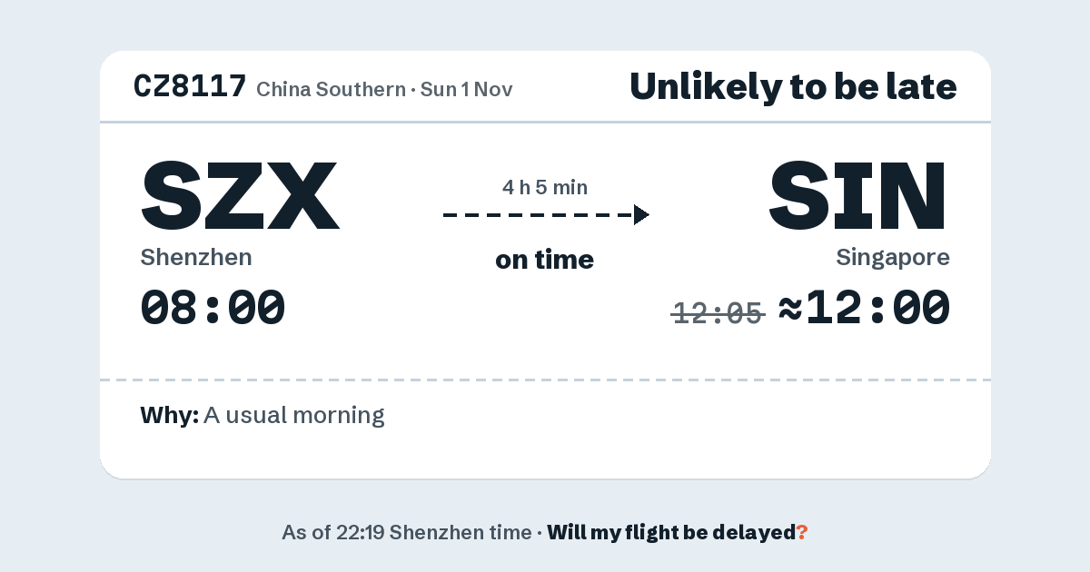 Link preview: CZ8117 lands about 12:00