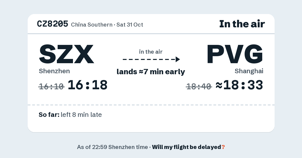 Link preview: CZ8205 lands about 18:33