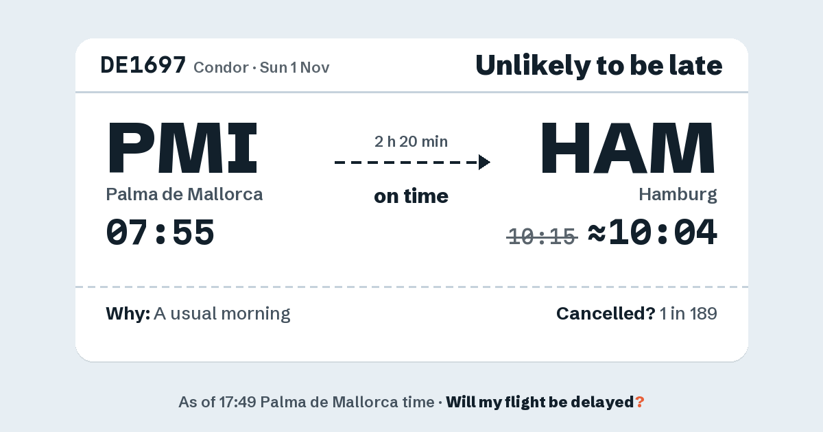 Link preview: DE1697 lands about 10:04