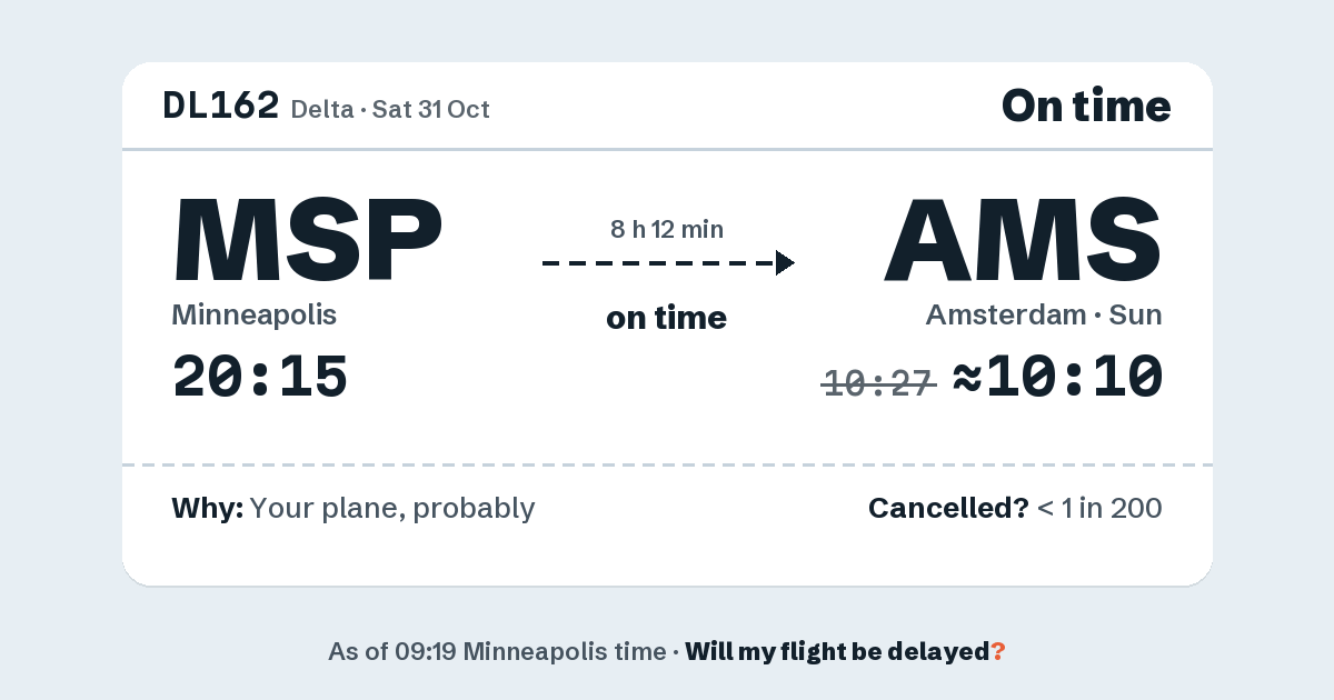 Link preview: DL162 lands about 10:10