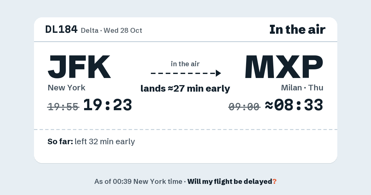 Link preview: DL184 lands about 08:33