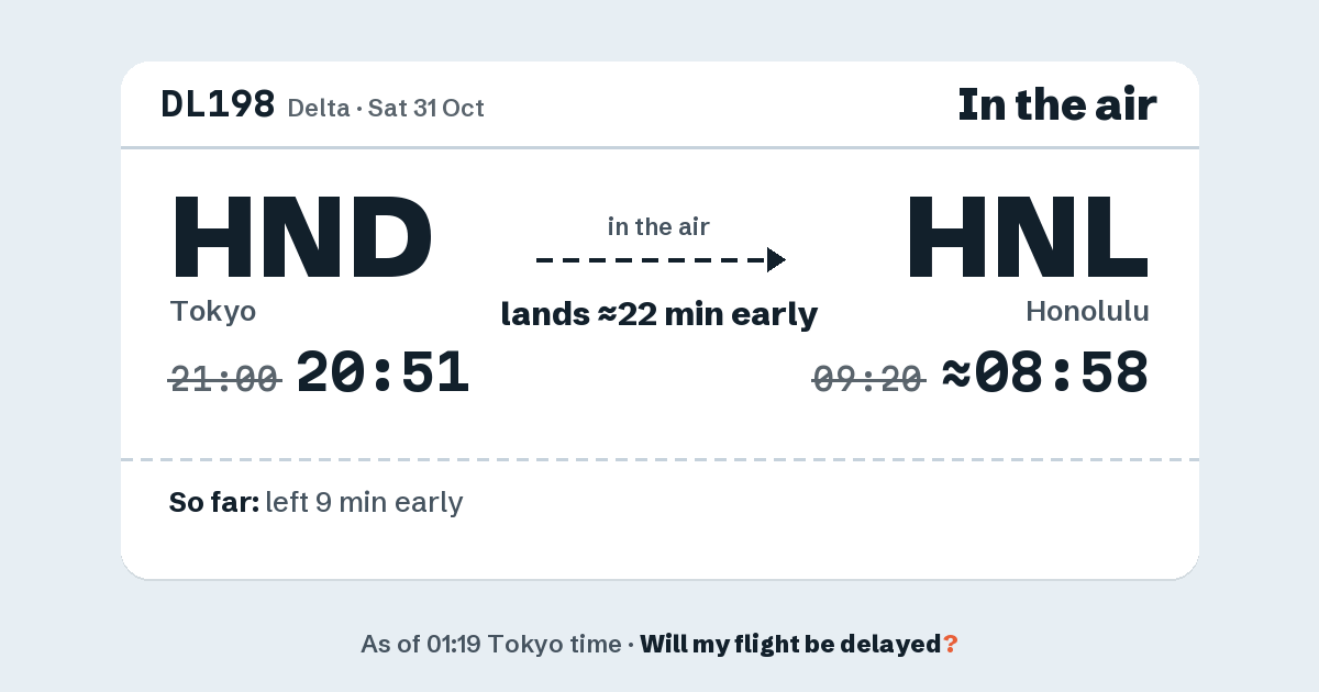 Link preview: DL198 lands about 08:58