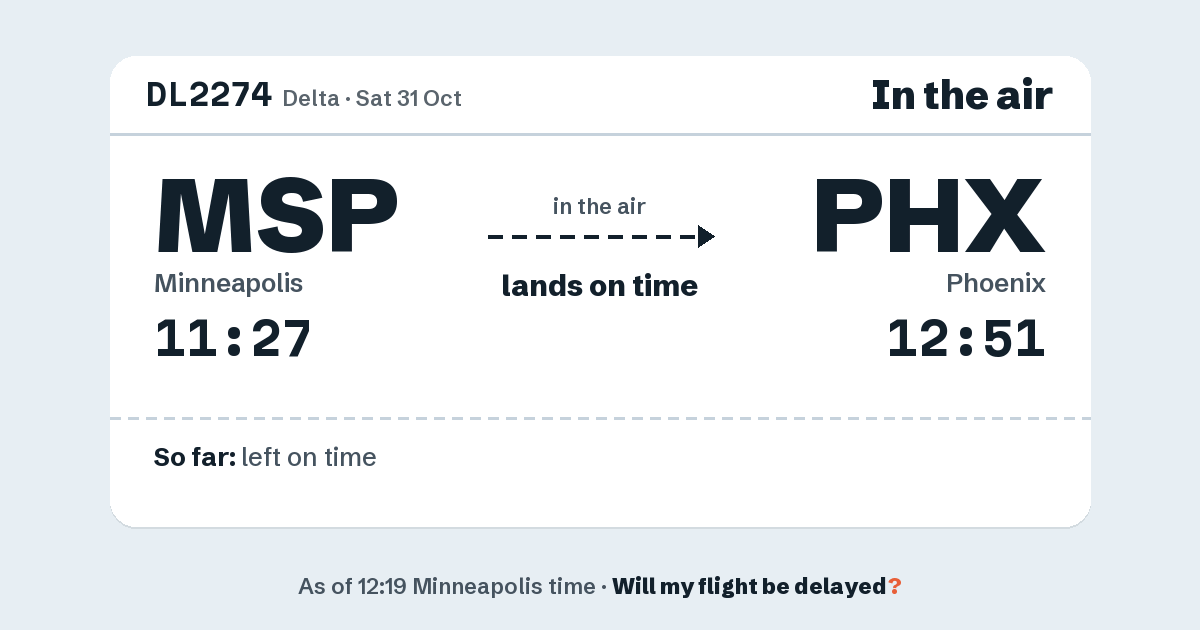 Link preview: DL2274 lands about 12:50