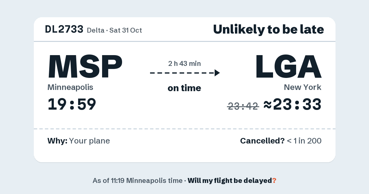 Link preview: DL2733 lands about 23:33