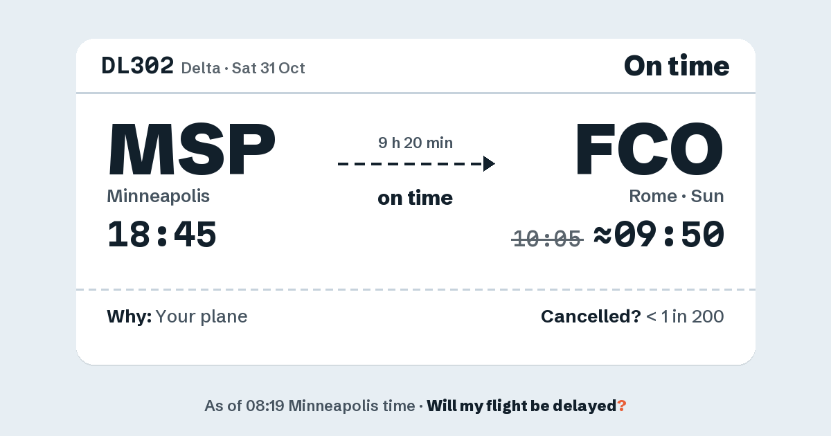 Link preview: DL302 lands about 09:50