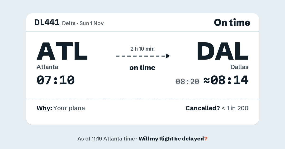 Link preview: DL441 lands about 08:14