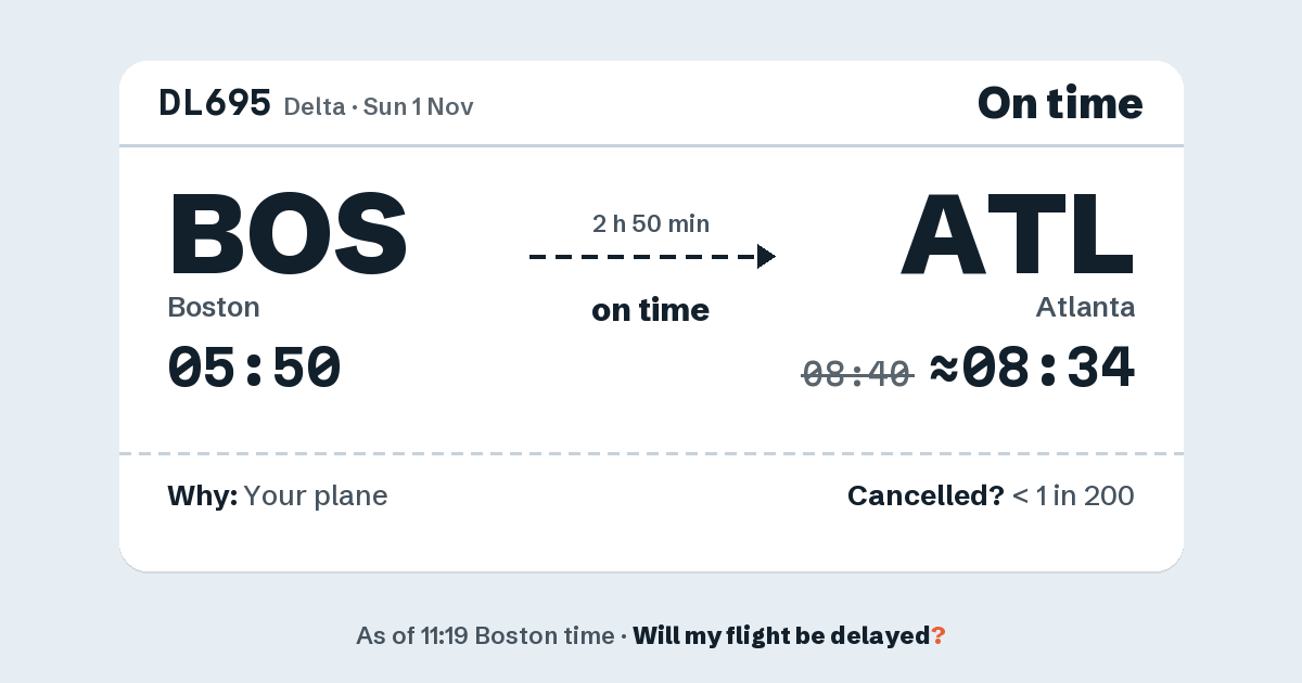 Link preview: DL695 lands about 08:34