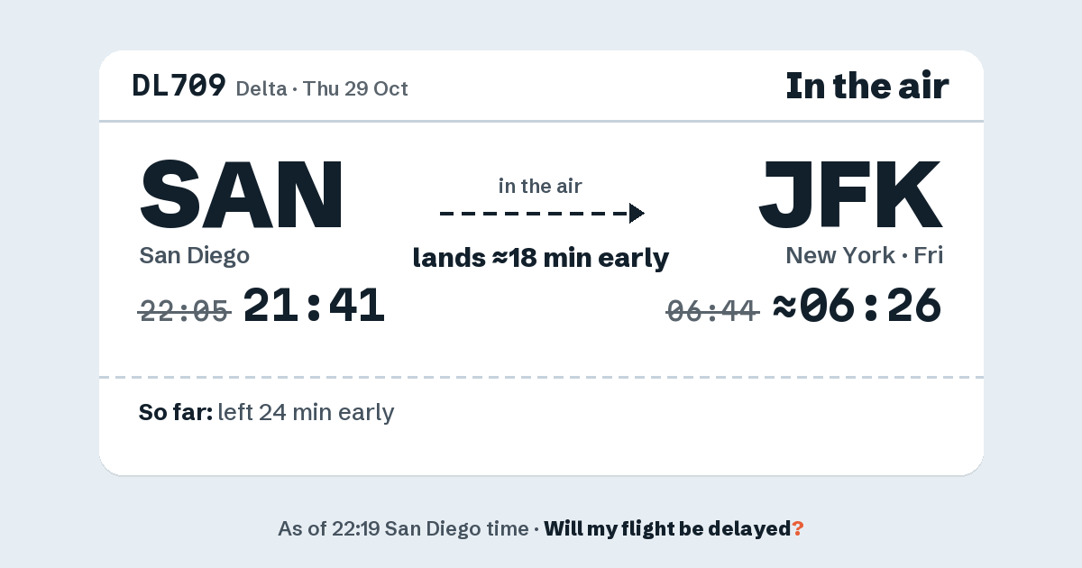 Link preview: DL709 lands about 06:26