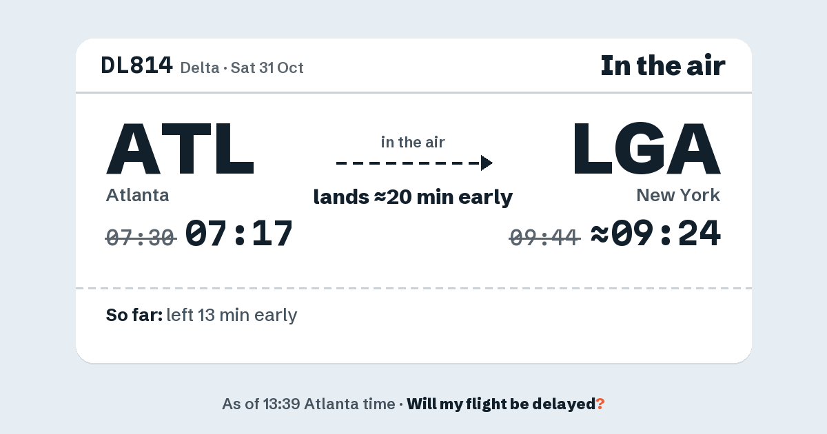Link preview: DL814 lands about 09:24