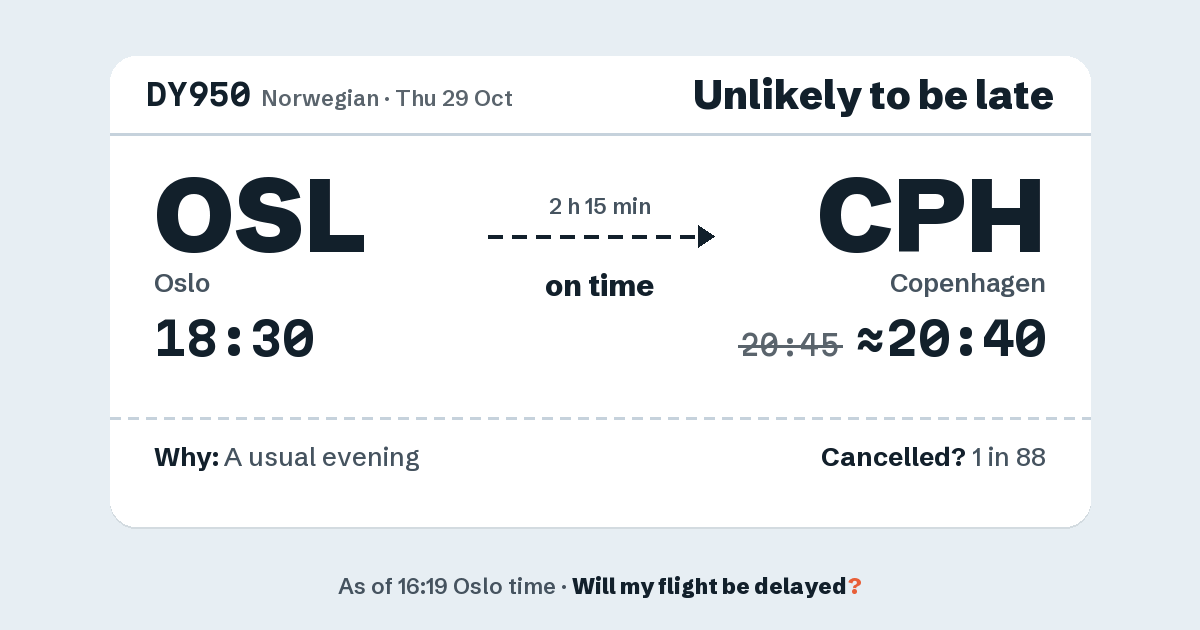 Link preview: DY950 lands about 20:40