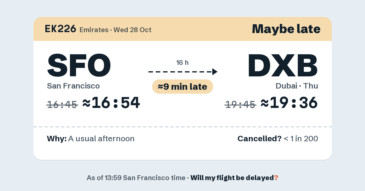 Link preview: EK226 lands about 19:36